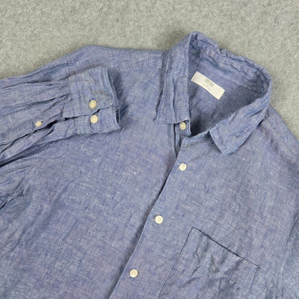 Uniqlo Mens Medium Blue 100% Linen Long Sleeve Button Down Shirt